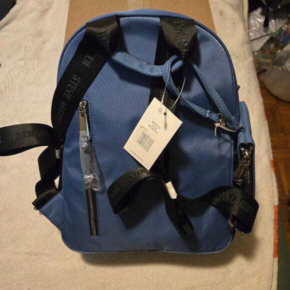Brand New Steve Madden Blue Quilted Canvas Backpack - Picture 2 of 2